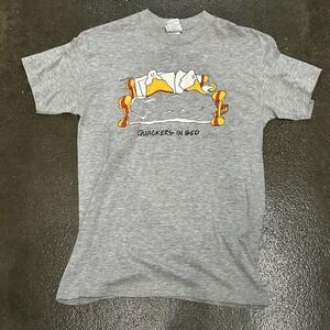 Vintage Quackers In Bed Shirt Mens Medium Gray Duck Graphic Cartoon 90s